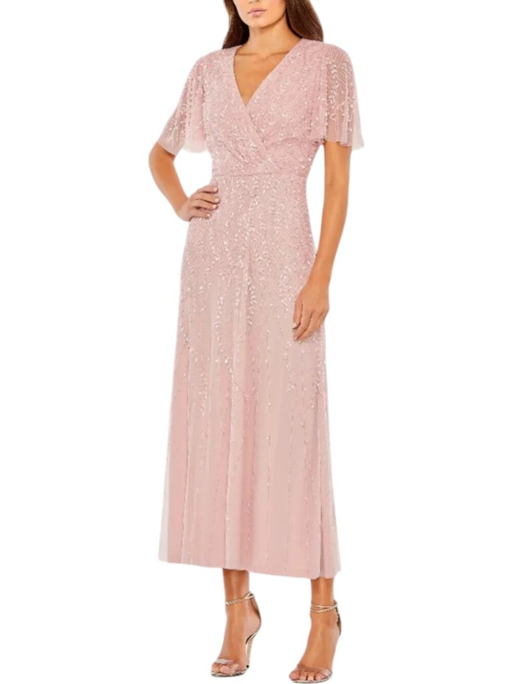 Mac Duggal Pink Beaded Wrap Over Butterfly Sleeve Dress 35116 Size 10